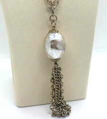 Vintage Faux Baroque Pearl Pendant Necklace Gold Tone Opera Length