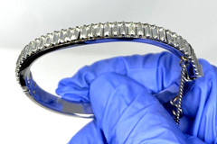 Vintage Rhinestone Baguette Bangle Bracelet Silver Hinged Oval XS 6″ Small Wrist