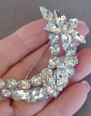 Vtg Juliana Style Crystal Moon And Stars Rhodium Plated Brooch