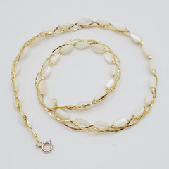 Choker Polished Rice Pearl Gold Tone Braided Chain Pearl Necklace Korea 16 Inch
