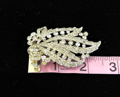 Vintage Rhodium Plated Clear Rhinestone Fancy 1940s-1950s Dress Fur Clip 2.5″ L
