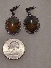 Vintage Sterling Silver Picture Jasper Dangle Post Earrings