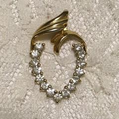 Vintage Pendant Gold tone Clear Stones Heart Shape