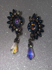 Vintage AB Rhinestone Dangle Drop Earrings Pierced Silver Tone