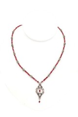 Vintage Sterling Silver 925 Garnet Beaded Necklace 17.75″