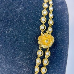Vintage Gold-Tone Spring Coil Beads Faux Pearl Necklace With Floral Clasp Japan