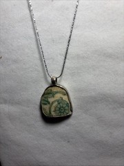 Vintage Pottery Piece Set In Sterling Setting And Chain Pendant 1” X 1.25”