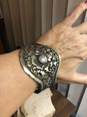 Vintage Yogya Silver 800 Floral Scroll Open Work Cuff Bracelet 43.7g, Adjustable