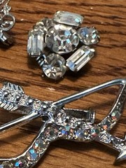 Vintage Lot 8 Silver Tone & Pot Metal Prong Set Rhinestones Scatter Pins Brooch