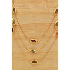 Casual Corner Vintage Necklace Collar Triple Chain Shimmer Enamel Signed Bin7B