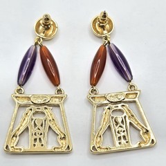 VTG JACKIE COLLINS Egyptian Revival Panthers gold tone designer runway Earrings