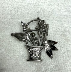 Vintage Carl Art 925 Sterling Silver Flower Basket Rhinestone Pin Brooch 2”