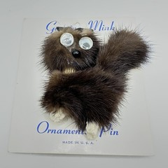 Vintage Genuine Mink Cat Brooch Pin On Original Card Novelty Fur Animal USA