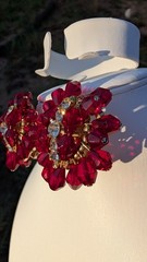 Glamorous large vintage MCM rhinestone, red dangle crystal cha cha clip earrings