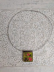 ZARAH HANDMADE DESIGNED HIBISCUS FLORAL PENDANT SQUARE SILVER CHOKER SIGNED