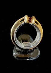 Vintage Gold Tone Half Round With Five Faux Ruby Stones Inset In Center Ring