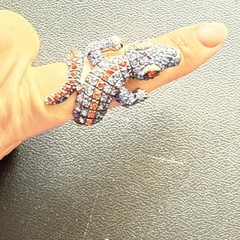 Vintage Blue/Orange FL Crocodile Alligator Rhinestone Adjustable Statement Ring