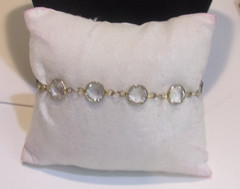 Vintage 90’s Bezel Set Round Faceted Clear Crystals,Silver Tone Metal Bracelet