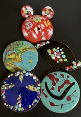 Lot 5 Enamel on Copper Brooch Pins & Earrings Set MCM Artisan Colorful Vintage!