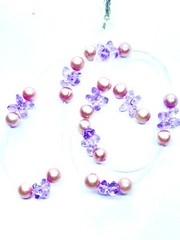 Vintage Sterling Silver Pink Creamy Pearl & Faceted Lilac Crystal Necklace 16”