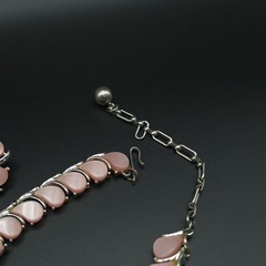 Vintage Kramer Pink Moonglow Thermoset Lucite Necklace Clip Earrings Demi Parure