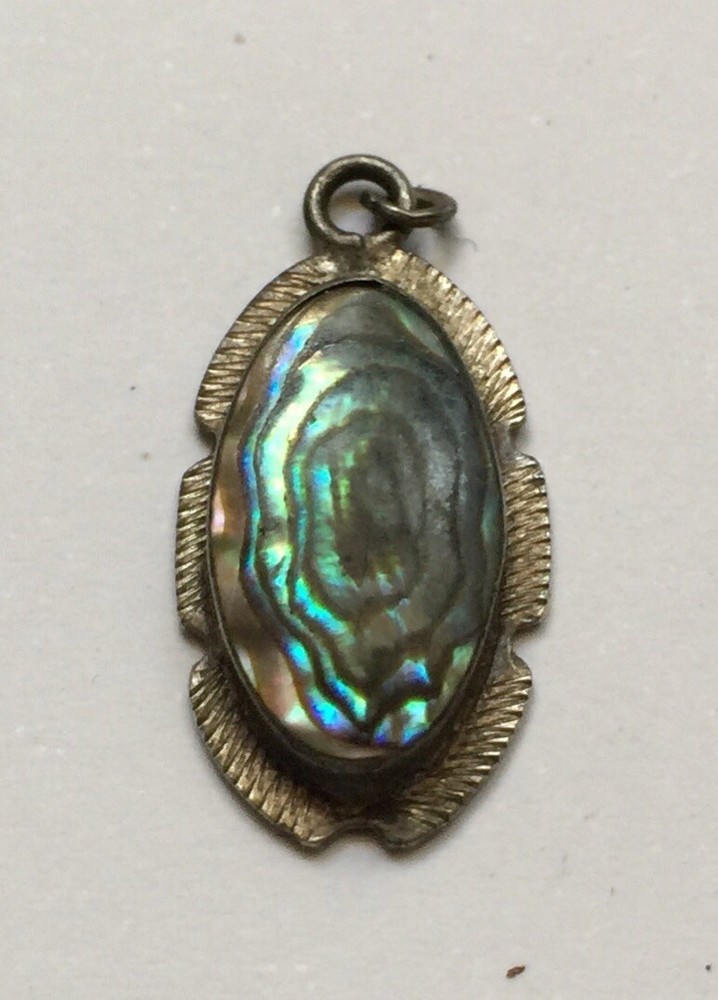 Vtg 1940’s Sterling Silver Abalone Sawtooth Edge Delicate Early Mexico Style 1