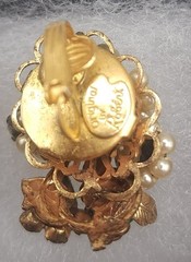 1950s Original by Robert Signed Clip On Earrings Floral Green Crystal Cluster