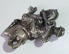 Vintage Pewter? Brooch: Medieval Soldier Blowing Horn on Galloping Horse