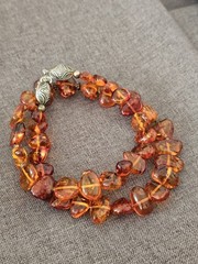 Cognac Amber Nugget Bead Necklace 25″ Long