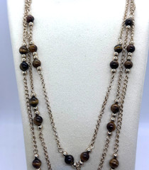 Vintage Goldtone Triple Chain Tiger’s Eye Beaded 24″ Necklace