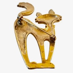 Cat Pin Brooch Mod Sophisticated Kitty Gold Tone & Rhinestone Collar & Tail