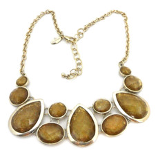 Ann Taylor Bib Necklace Faux Rutile Rutilated Quartz Pear Oval Glass Stones Vtg