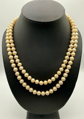 Vintage Double Strand Faux Pearl Cameo Necklace Black White Resin Cameo