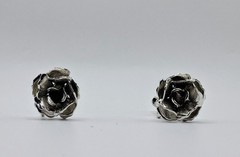 Vintage Napier Rose Earrings Silver Tone 1/2″ Floral Button Style