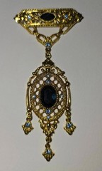 British Royal Style Costume Jewelry BROOCHES Faux Blue Topaz Stones – Set of TWO