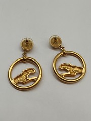 Vintage 80s Jackie Collins Gold Tone Green Eyes Panther Drop Pierced Earrings