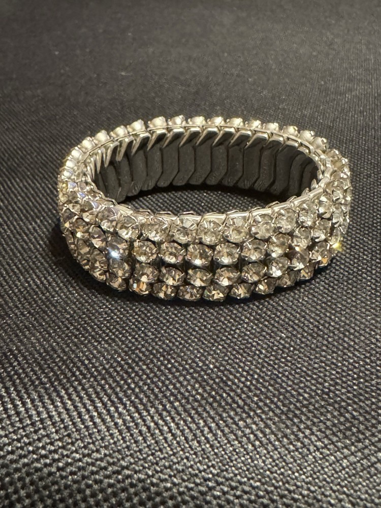 Airflex Silver-tone Expandable White Rhinestone Bracelet, Made In the USA