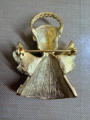 Vintage Solid Brass Angel Brooch Pin Christmas Gold Tone Halo Star Wings Heavy 4
