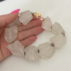 Vintage Big Chunky Clear Rock Crystal Quartz Raw Stone Heavy Statement Bracelet