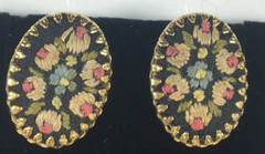 Vintage Gold Tone Earrings With Emboidered Flowers Clip-on Style Women’s Jewelry