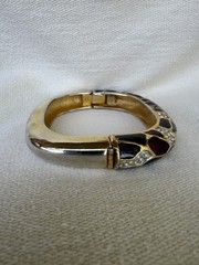 Lanvin Paris Hinged Bangle Bracelet Enamel Gold tone Rhinestone