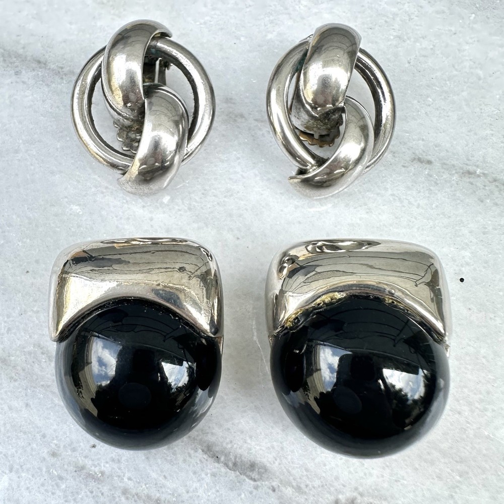 Vintage Modernist Clip-On Earrings Silver Tone Sculptural Barclay Pierre Cardin