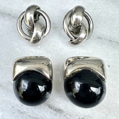 Vintage Modernist Clip-On Earrings Silver Tone Sculptural Barclay Pierre Cardin