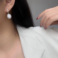 Oval Halo Drop Wedding Earrings 2.4 Ct Simulated Diamond 14K White Gold Plated