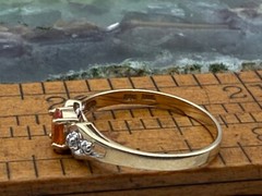 10K Solid Yellow Gold Orange Tourmaline and Diamond Ring Size 6–580.25