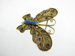 Vintage Gilded Sterling Silver Enameled Butterfly Pin or Brooch 3.8g 1.25 Inches
