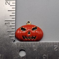 Vtg Halloween Orange Pumpkin Pendant Creepy Charm Gold Tone PHISTER 90s Signed