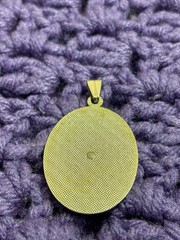 Vintage Goldtone and Plastic Oval Pendant Beach Scene Palm Trees 1.5 inches