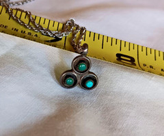 VTG C. 1976 TURQUOISE RAIN CLOUD STERLING SILVER 925 PENDANT, 18 IN CHAIN SIGNED