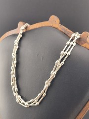 Vintage Goldenrose Italy 925 Sterling Silver 3 Strand Bead Link Necklace 21g